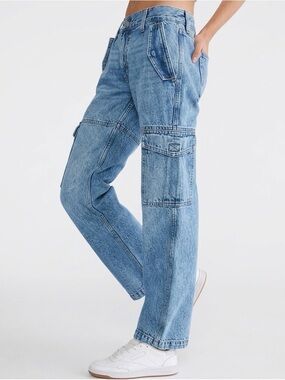 Aeropostale Low Rise Cargo Utility Jeans Light Wash Sz S